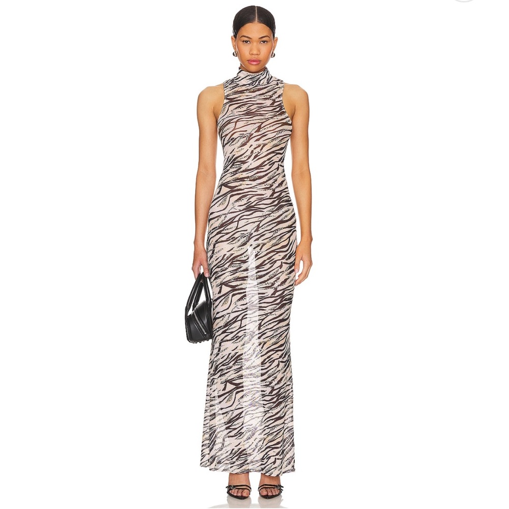 Superdown Angelika Sheer Dress in Beige Multi BNWT